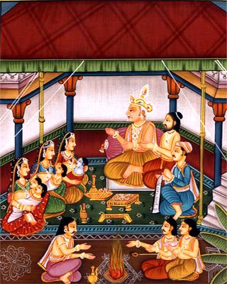 Lord Rama birth, and the royal family celebrating. 